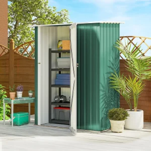 Abrigo de Jardim 142x84x189cm Abrigo de Jardim de Aço Galvanizado com Porta Fechadura e Orifícios de Drenagem para Armazenamento de Ferramentas Verde