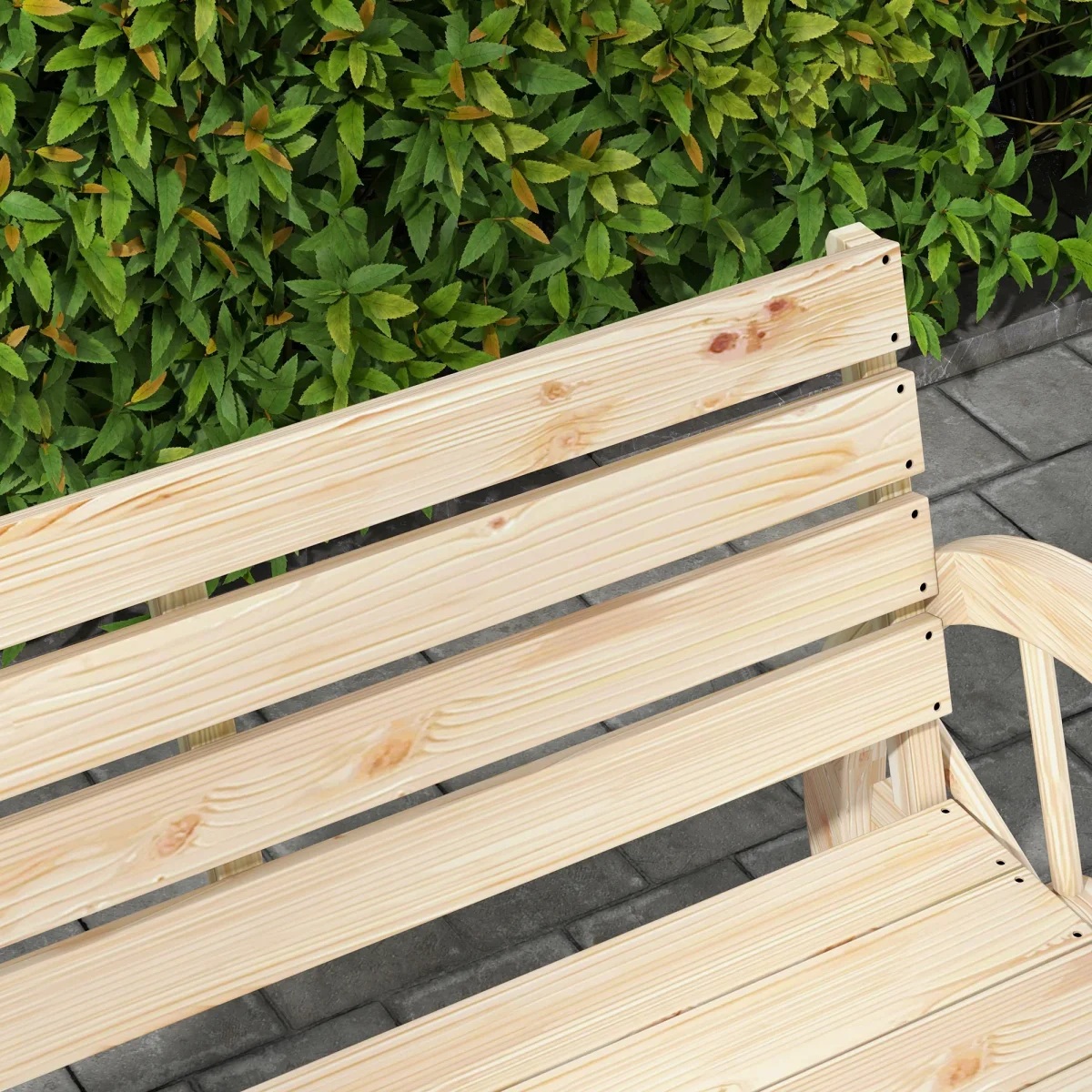 Banco de Jardim de Madeira Banco Exterior com Apoios em Forma de Roda Estilo Rústico Suporta até 240 kg 2 Lugares para Pátio ou Terraço 105,5x56x79 cm Madeira - Image 9