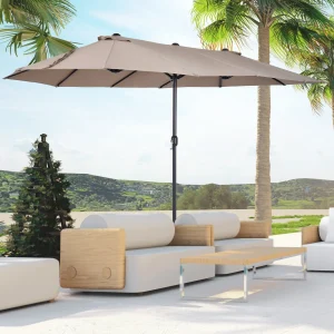 Pára-Sol Duplo com Manivela Resistente À Água e Proteção UV 460x240 cm Cor Café