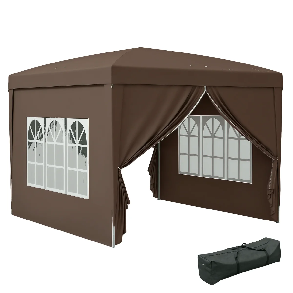 Tenda de Jardim com Paredes Laterais Amovíveis Janelas Porta com Fecho de Correr e Bolsa de Transporte 295x295x196-258 cm Café - Image 3