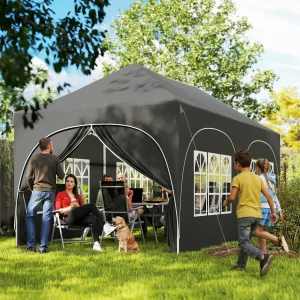 Tenda Dobrável 6x3 m Tenda Pop-up com 6 Laterais Removíveis Altura Ajustável Janelas Bolsa de Transporte UPF30+ Tenda para Campismo Festas Exterior Cinzento Escuro
