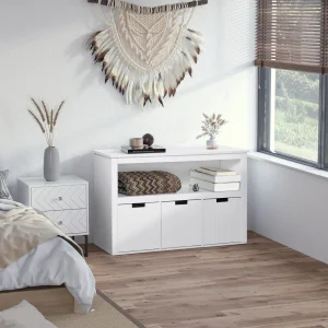 Aparador de Sala de Estar Armário Auxiliar de Armazenamento Moderno com Prateleira Aberta e 3 Gavetas para Dormitório Sala de Estar 102x33x61,5cm Branco