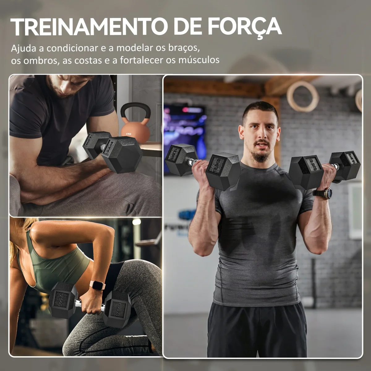 Conjunto de 2 Halteres Hexagonais 12,5 kg (25 kg Total) Ferro Fundido Revestidos em Borracha com Pega Anti-Deslizante para Musculação em Casa ou Ginásio Preto e Prateado - Image 8