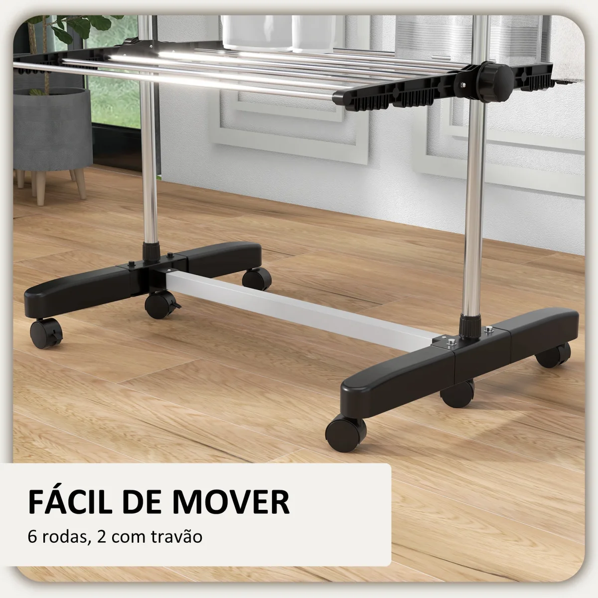 Estendal Vertical Dobrável de 4 Níveis Estendal de Roupa com 6 Rodas 2 Laterais Dobráveis Prateleiras Ajustáveis e Estrutura de Aço Inoxídável para Interior e Exterior Preto - Image 8