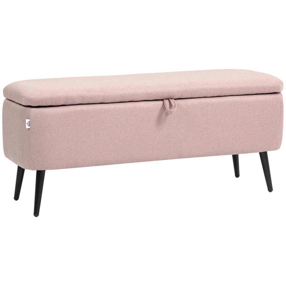 Banco de Armazenamento Estofado em Linho com Tampa Abatível e Pés de Aço para Dormitório Sala de Estar Entrada Carga Máxima 150kg 101x38,5x44,5 cm Rosa - Image 3