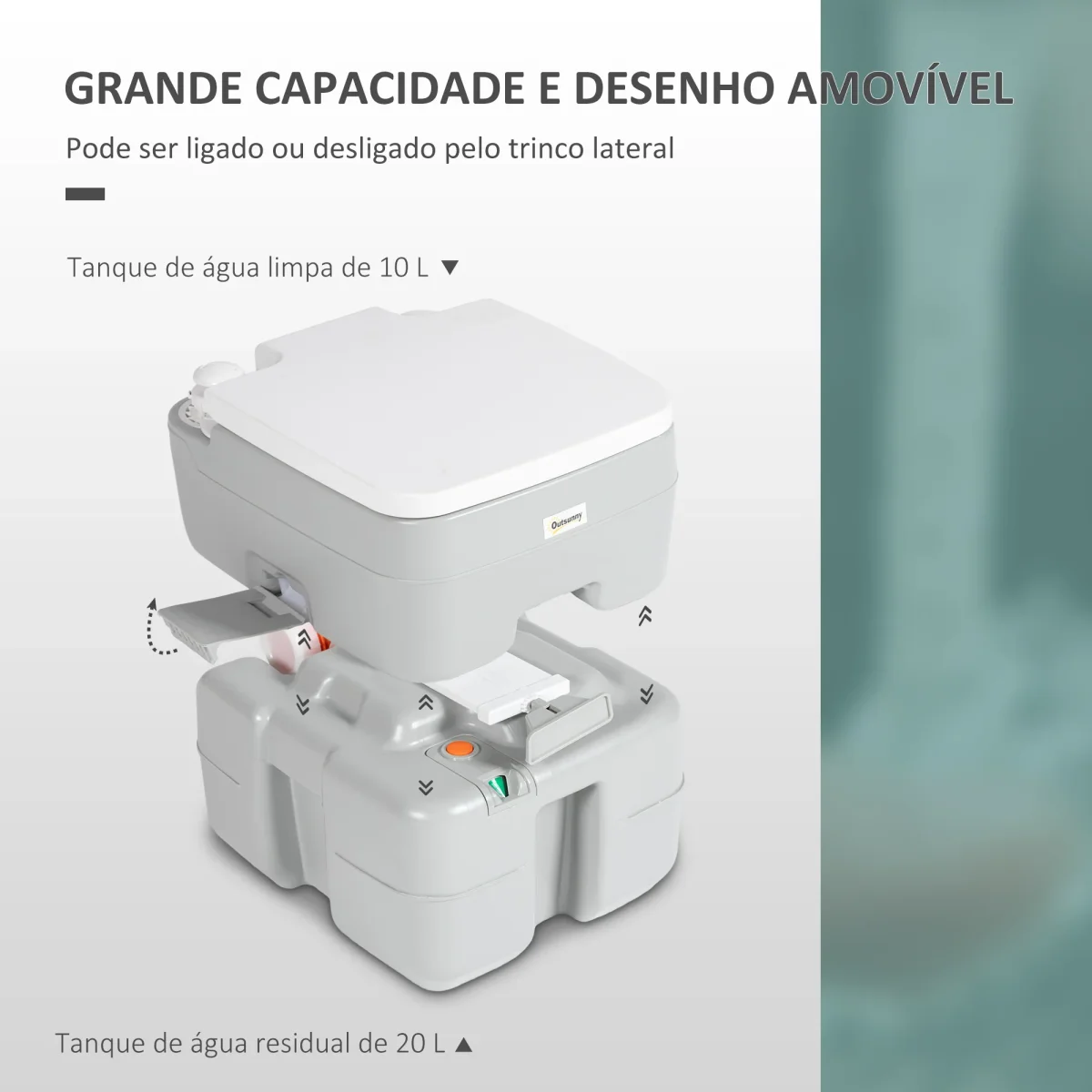 Sanita Portátil 20L Sanita Portátil com Indicador de Nível Capacidade 150 kg para Campismo Viagem Idosos Caravana Barco 33x40x43 cm Cinza - Image 5